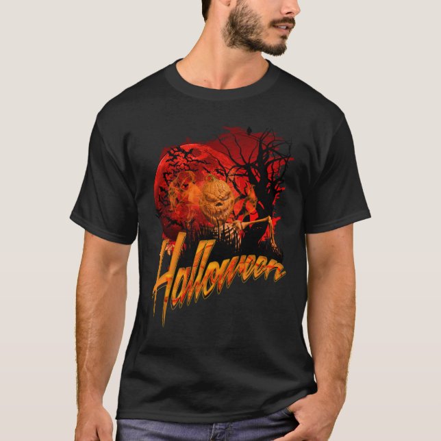 Halloween Grinning Skeleton Pumpkin T Shirt (Framsida)