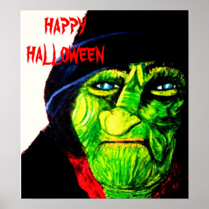 HALLOWEEN GRÖN HÄXAaffisch Poster