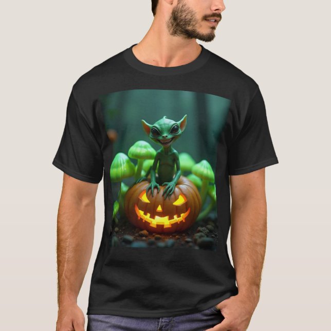 Halloween grön pumpa och utomjordinge t shirt (Framsida)