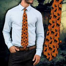 Halloween Gröna Ögon Katter Orange Slipsknute Slips