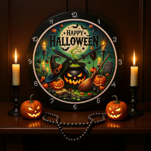 Halloween Grönt Cauldron Stor Klocka