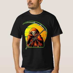 Halloween Grönt Grim Reaper Scythe Sunset Death T Shirt