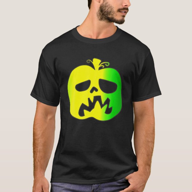 Halloween Grönt Gult Pumpkin T Shirt (Framsida)