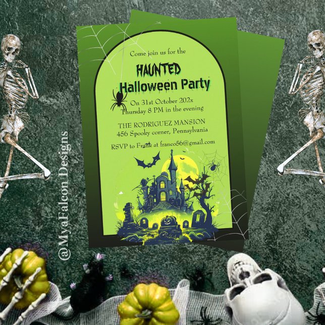Halloween Grönt Haunted House Party Inbjudningar (Skapare uppladdad)