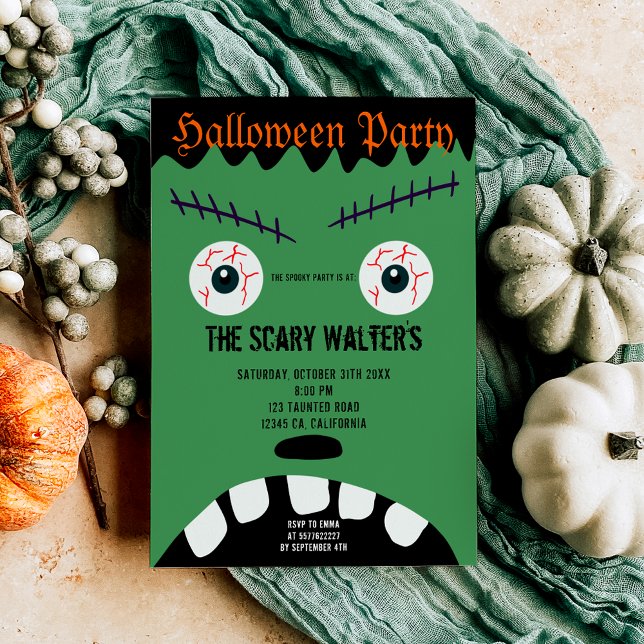 Halloween grönt monster eyeball ansikte party inbjudningar (Halloween green monster eyeball face party invitation)