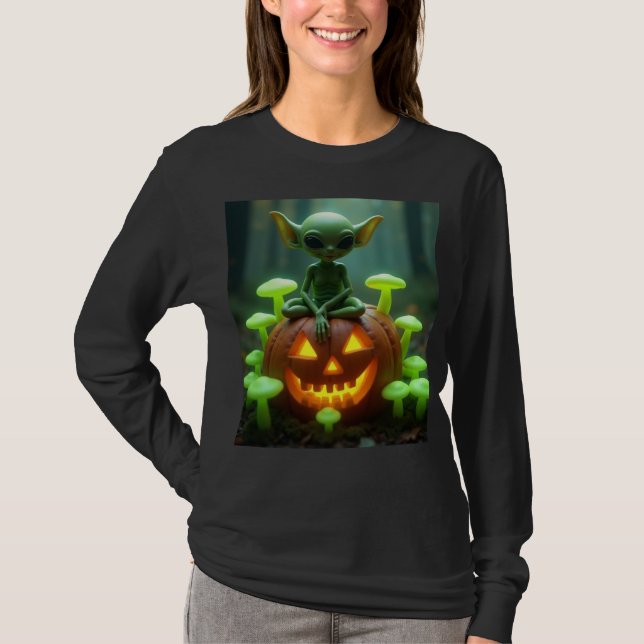 Halloween-grönt-pumpa och utomjording t shirt (Framsida)