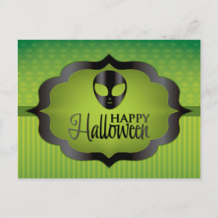 Halloween-grönt utomjording vykort