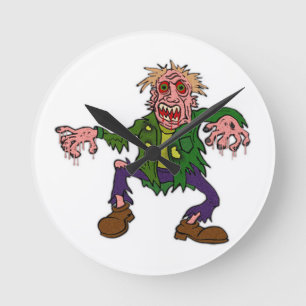 Halloween Grönt Zombie Monster Rund Klocka