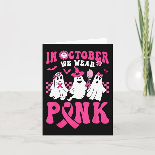Halloween Groovy Bära Rosa Breast Cancer Warrior C Kort (Framsida)