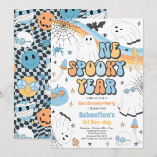 Halloween Groovy Cute Ghost 1:a Birthday Party Inbjudningar