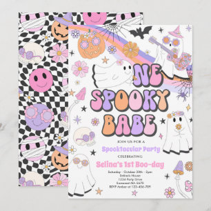 Halloween Groovy Cute Ghost 1:a Birthday Party Inbjudningar
