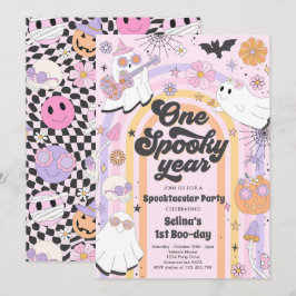 Halloween Groovy Cute Ghost 1:a Birthday Party Inbjudningar