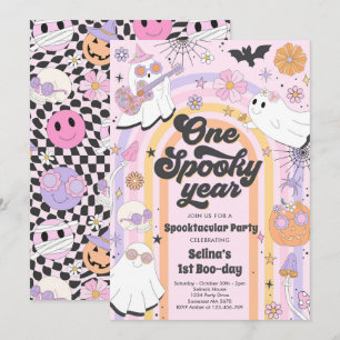 Halloween Groovy Cute Ghost 1:a Birthday Party Inbjudningar