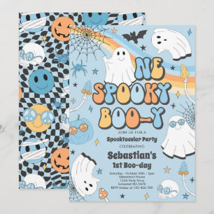Halloween Groovy Cute Ghost 1:a Birthday Party Inbjudningar