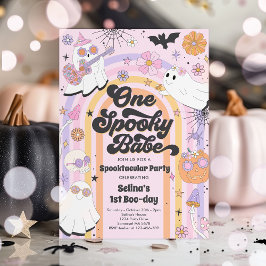 Halloween Groovy Cute Ghost 1:a Birthday Party Inbjudningar