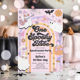 Halloween Groovy Cute Ghost 1:a Birthday Party Inbjudningar