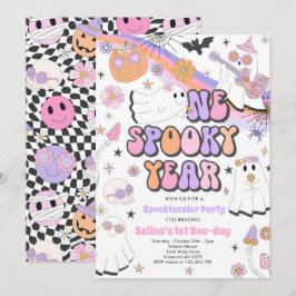 Halloween Groovy Cute Ghost 1:a Birthday Party Inbjudningar