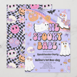 Halloween Groovy Cute Ghost 1:a Birthday Party Inbjudningar