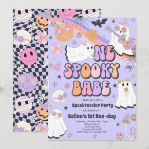 Halloween Groovy Cute Ghost 1:a Birthday Party Inbjudningar