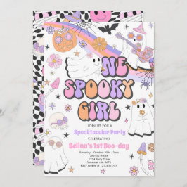 Halloween Groovy Cute Ghost 1:a Birthday Party Inbjudningar