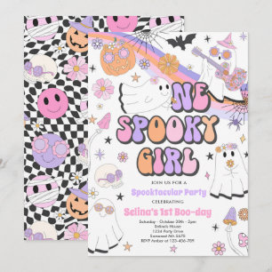 Halloween Groovy Cute Ghost 1:a Birthday Party Inbjudningar