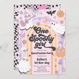 Halloween Groovy Cute Ghost 1:a Birthday Party Inbjudningar