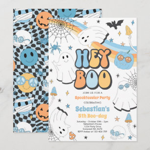 Halloween Groovy Cute Ghost Hej Boo Födelsedagsfes Inbjudningar