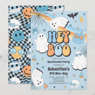 Halloween Groovy Cute Ghost Hej Boo Födelsedagsfes Inbjudningar