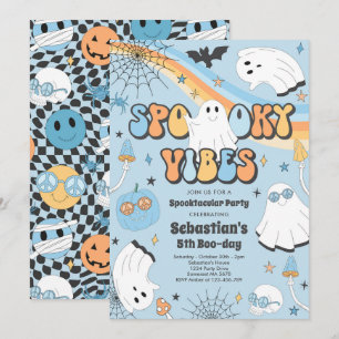 Halloween Groovy Cute Ghost Spooky Vibes Birthday Inbjudningar