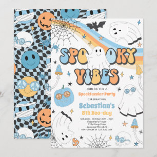 Halloween Groovy Cute Ghost Spooky Vibes Birthday Inbjudningar