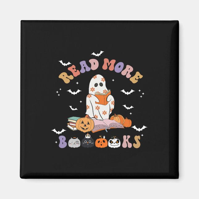 Halloween Groovy läser mer Bokar Cute Boo Ghost Re Magnet (Framsidan)