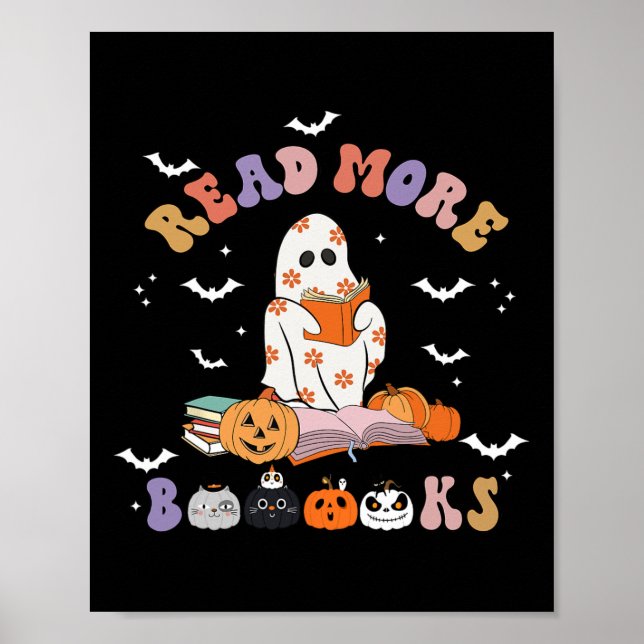 Halloween Groovy läser mer Bokar Cute Boo Ghost Re Poster (Framsidan)