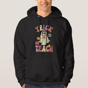Halloween Groovy Trick Or Teach Retro Blommig Spök Hoodie