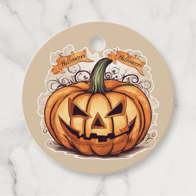 Halloween: Großer Kürbis -  Gåvor Etiketter (Framsida)