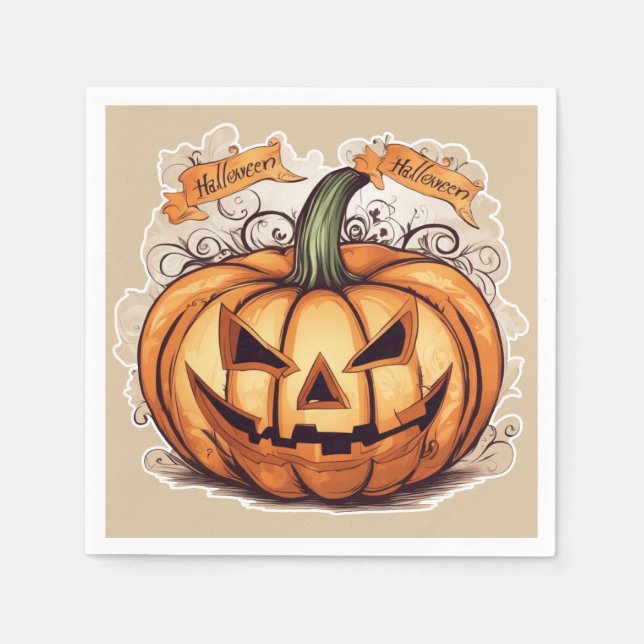 Halloween: Großer Kürbis -  Pappersservett (Framsidan)