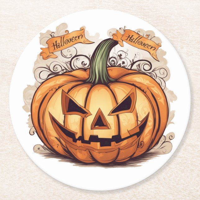 Halloween: Großer Kürbis -  Underlägg Papper Rund (Framsidan)