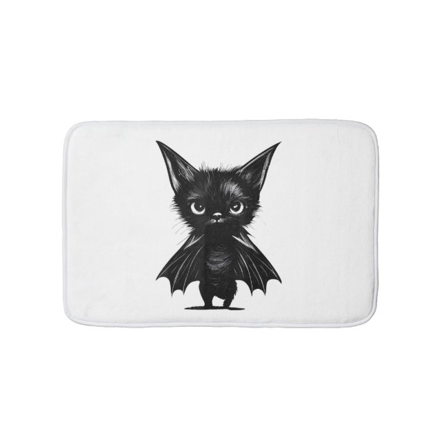 Halloween Grumpy Black Kitten i Fladdermus Costume Badrumsmatta (Framsidan)