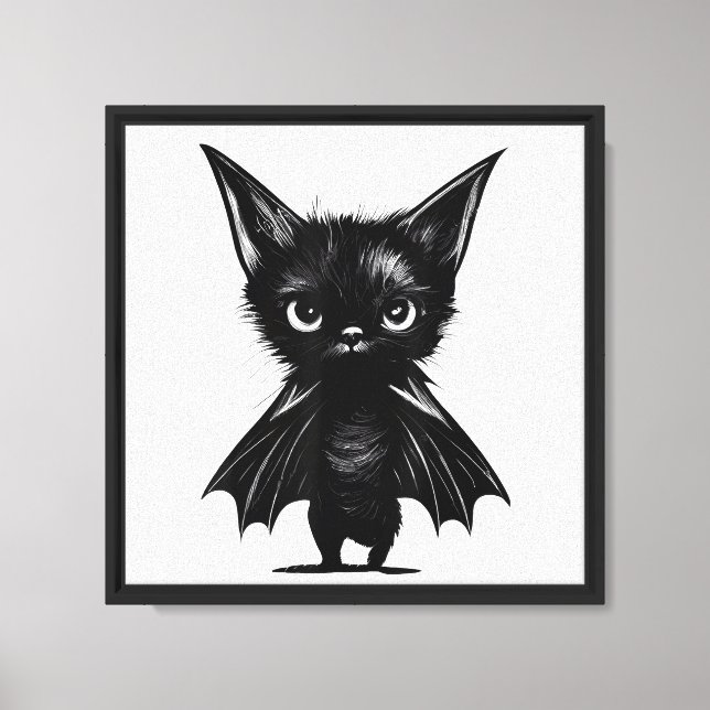 Halloween Grumpy Black Kitten i Fladdermus Costume Canvastryck (Framsida)