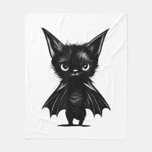 Halloween Grumpy Black Kitten i Fladdermus Costume Fleecefilt