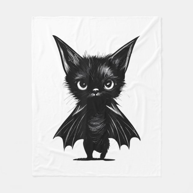 Halloween Grumpy Black Kitten i Fladdermus Costume Fleecefilt (Framsidan)