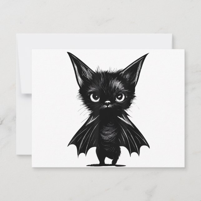 Halloween Grumpy Black Kitten i Fladdermus Costume Inbjudningar (Framsida)