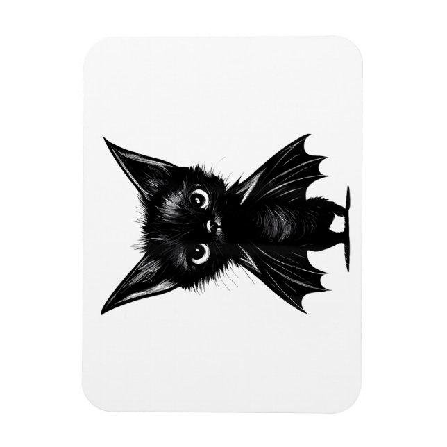 Halloween Grumpy Black Kitten i Fladdermus Costume Magnet (Vertikal)