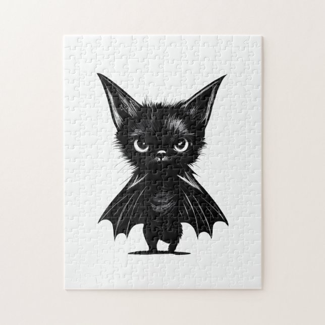 Halloween Grumpy Black Kitten i Fladdermus Costume Pussel (Vertikal)