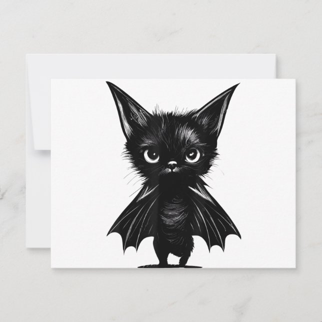 Halloween Grumpy Black Kitten i Fladdermus Costume Spara Datumet (Framsida)