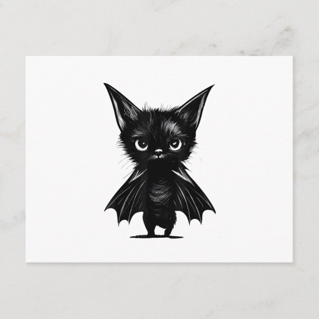 Halloween Grumpy Black Kitten i Fladdermus Costume Tilläggskort (Framsida)