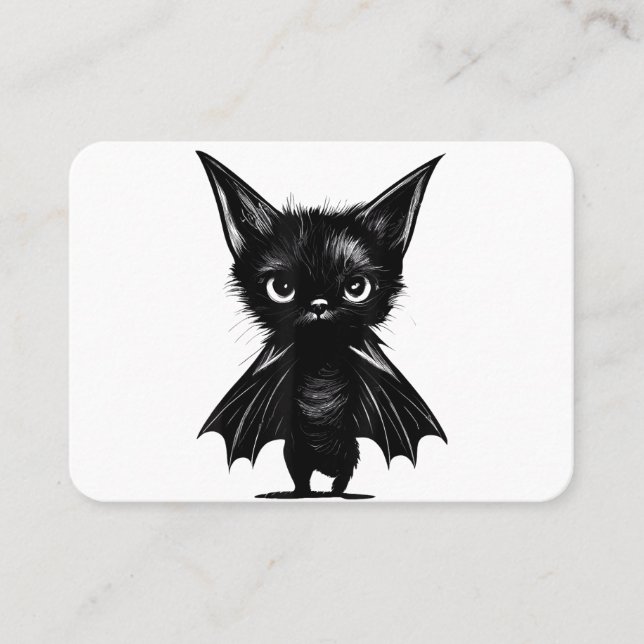 Halloween Grumpy Black Kitten i Fladdermus Costume Visitkort (Framsida)