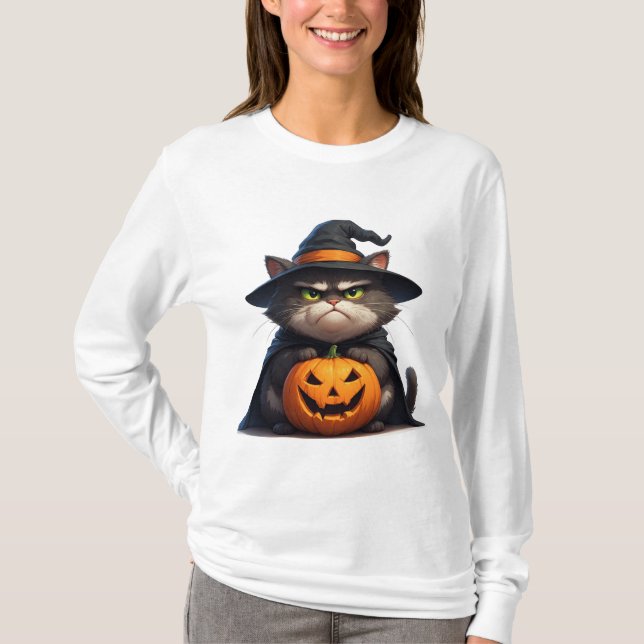 Halloween Grumpy Cat med pumpalykta 🎃 T Shirt (Framsida)