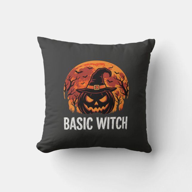 Halloween Grundläggande Häxa Pumpa Måne Grafik Kudde (Framsida)