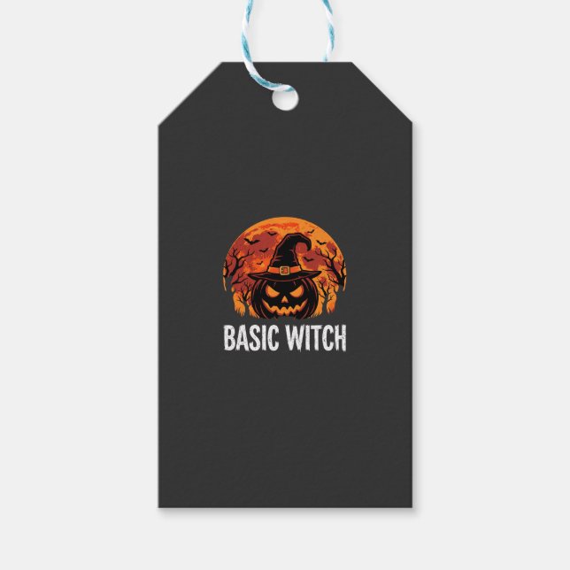 Halloween Grundläggande Häxa Pumpa Måne Grafik Presentetikett (Framsidan)
