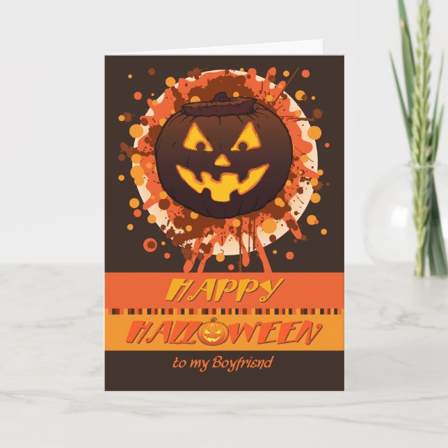 Halloween Grunge Pumpa, för Pojkvän - Rolig Kort (Framsida)